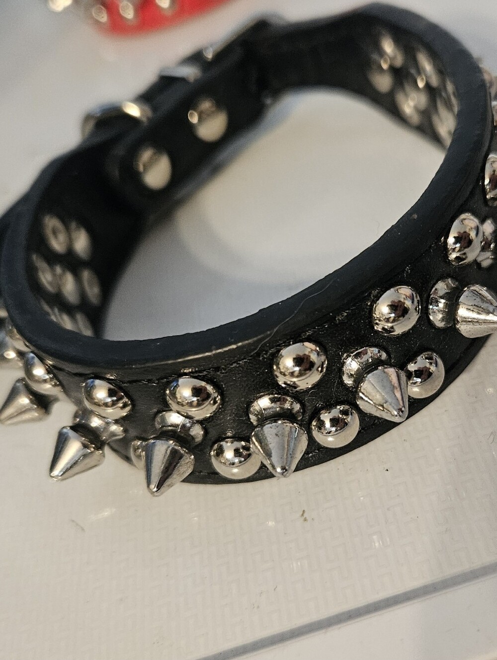 Black Studded Spike Leather Dog Collar